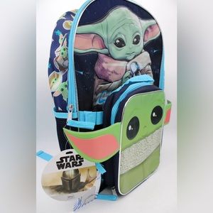 Star Wars Baby Yoda Backpack w/laptop pouch & detachable Lunch Box - NEW